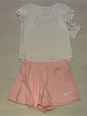 Nike White Tee with Light Pink Skort Girls Dri Fit Active Set
